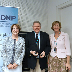 VCDNP Executive Director Laura Rockwood, Dr. Thomas Shea, INMM Vienna President Carrie Mathews