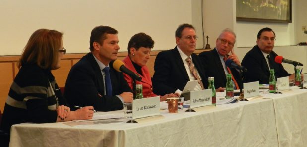 Panelists (from left to right): Laura Rockwood, Robin Mossinkoff, Angela Kane, Dan Plesch, Ambassador Franz Joseph Kuglitsch and Tariq Rauf